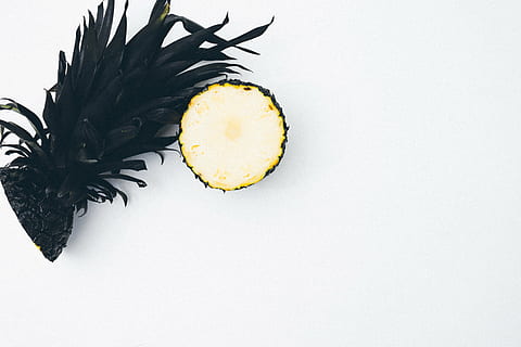 slice of pineapple, slice, pineapple, dessert, appetizer, fruit, juice, crop, black, paint, food, freshness, food and drink, healthy eating, studio shot, indoors, yellow, wellbeing, white background, copy space, directly above, no people, plant, cut out, herb, tropical fruit, close-up, healthy lifestyle, egg yolk, dieting, 5K, CC0, public domain, royalty free