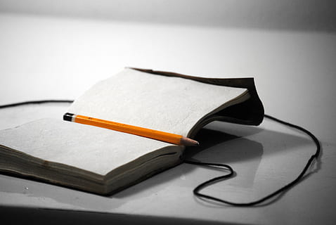 llapis, superior, blanc, llibre, escriure, quadern, oficina, paper, bolígraf, memo, a l'interior, tir de l'estudi, primer pla, cap gent, negocis, fons blanc, gris, taula, mobles, subministrament d’oficina, dos objectes, bloc de notes, connexió, creativitat, publicació, 4K, CC0, domini públic, lliure de regalies