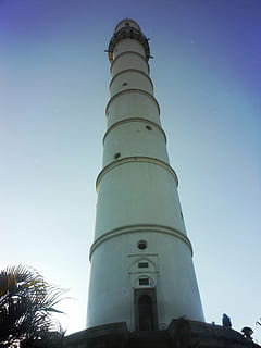 low-angle photography, white, concrete, lighthouse, daytime, low, angle, photography, light, tower, architecture, sky, low angle view, travel destinations, built structure, day, no people, clear sky, outdoors, flying, building exterior, tall - high, nature, building, blue, tree, travel, sunlight, city, tourism, 1080P, CC0, public domain, royalty free