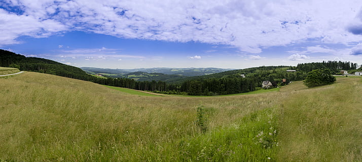 panoráma, Rakousko, cesta, hory, země, hiils, Příroda, Pohled, modrá obloha, letní, pole, tráva, krajina, klidné scény, klid, krása v přírodě, mrak - nebe, životní prostředí, nebe, rostlina, scenics - příroda, přistát, hora, strom, cestovat, destinace, mimoměstské scény, cestovní ruch, nikdo, pohoří, venku, borovice, jaro, les, 8K, CC0, veřejná doména, bez autorských práv