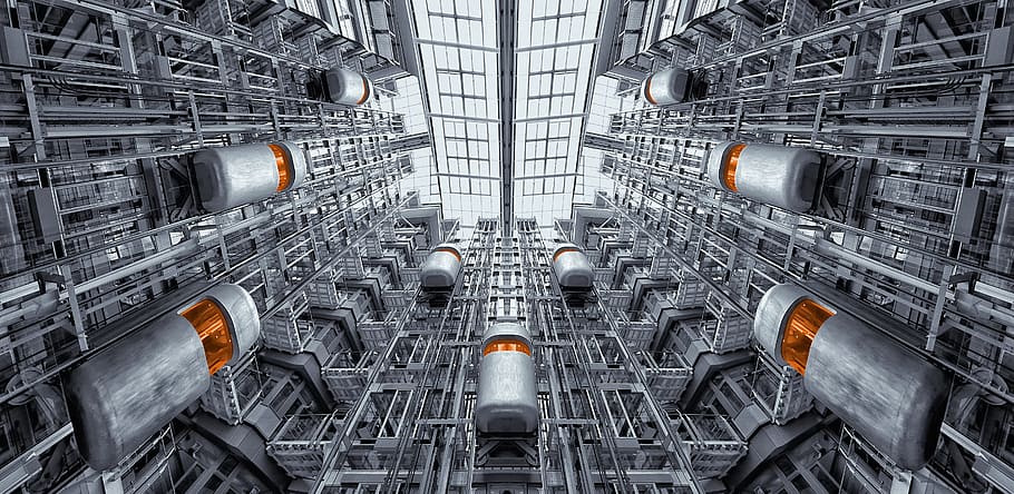 fotografia de paisatge, fàbrica, durant el dia, arquitectura, Berlín, edifici, ascensor, engineerig, futurista, indústria, interior, ferro, ascensors, ludwig erhard haus, canonada, claraboia, acer, Estructura de ferro, tecnologia, tub, cap gent, a l'interior, simetria, control, marc complet, gran grup d'objectes, estructura construïda, metall, fons, panoràmica, il·luminat, negocis, transport, en fila, aliatge, 5K