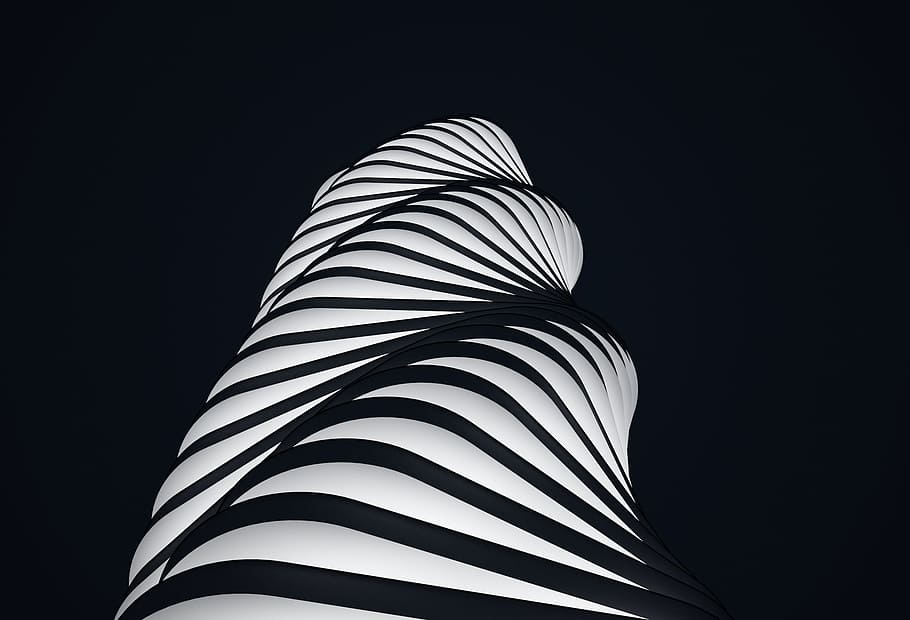 arquitectura, CGI, render, ratlles, fons negre, color negre, resum, bellesa, tir de l'estudi, patró, a l'interior, còpia espai, tèxtil, cap gent, naturalesa, vista d’angle baix, medi ambient, Color blanc, bellesa a la natura, alta - alta, primer pla, 1080P