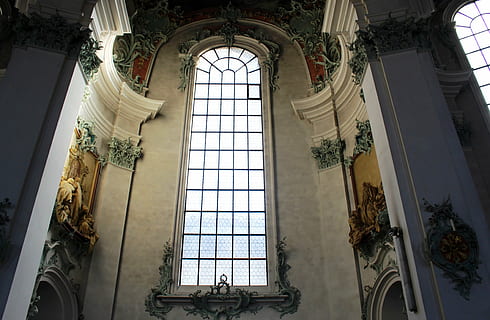 Katedral, pedalaman, jendela, sakral, ornamen, st gallen, Arsitektur, struktur yang dibangun, bangunan, tampilan sudut rendah, dalam ruangan, masa lalu, sejarah, hari, tidak ada orang, bahan kaca, tempat beribadah, plafon, agama, lengkungan, kerohanian, gantung, hiasan, kolom arsitektur, cahaya langit, neo-klasik, pemerintah, 4K, CC0, domain publik, bebas royalti