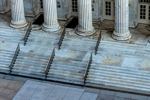 white staircays, white, architecture, architectural Column, architecture And Buildings, building Exterior, stone Material, built Structure, government, no people, courthouse, indoors, staircase, pattern, day, in a row, steps and staircases, outdoors, railing, repetition, high angle view, building, metal, old, wood - material, gray, side by side, colonnade, 5K, CC0, public domain, royalty free