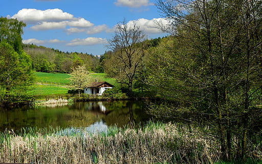 thuringia almanya, thuringian ormanı, peyzaj, orman, görünüm, gölet, mosbach, manzara, gökyüzü, haus görüyorum, Su, ağaç, bitki, yapılı yapı, mimari, yansıma, doğa, insansız, dış yapı, ev, huzur, bina, bulut - gökyüzü, sakin sahne, göl, doğada güzellik, manzaralar - doğa, gün, açık havada, kulübe, 5K, CC0, kamu malı, telif ücretsiz