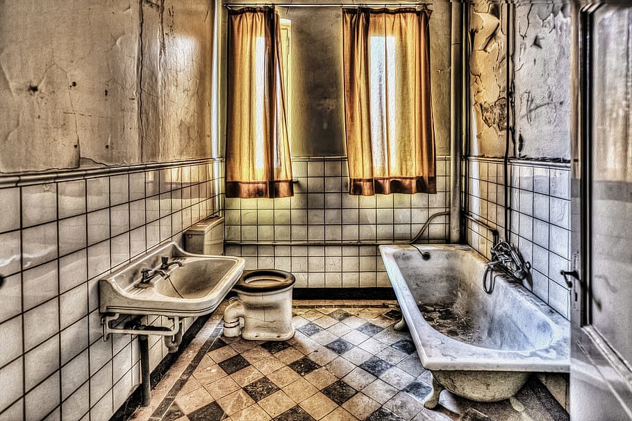 bianca, vasca da bagno smaltata, Lavello, bagno, hdr, monastero, scaduto, vecchio, architettura, scadenza, stato di decadimento, costruzione, gabinetto, in casa, stanza domestica, nessuno, abbandonato, pavimentazione, finestra, sporco, piastrella, bagno domestico, assenza, edificio pubblico, danneggiato, caratteristica della parete, giorno, bagno pubblico, deterioramento, pavimento piastrellato, 1080P