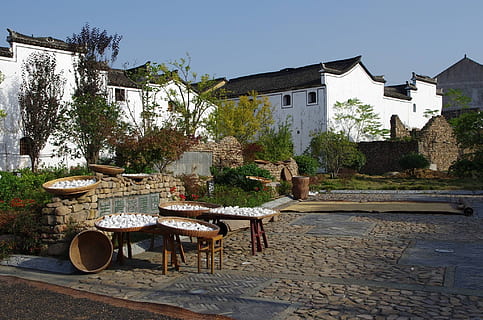 dorp, behuizing, architectuur, buitenkant van het gebouw, stoel, ingebouwde structuur, gebouw, tafel, natuur, fabriek, geen mensen, boom, huis, afwezigheid, dag, woonwijk, water, buitenshuis, stad, voor- of achtertuin, luxe, buiten stoel, 1080P, CC0, publiek domein, royaltyvrij