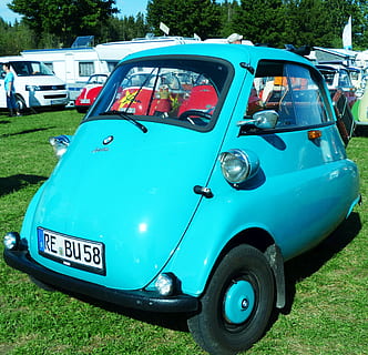 groc, vehicle bmw, aparcat, verd, camp, durant el dia, bmw, isetta, bola amb snogging, oldtimer, raresa, vell, nostàlgic, automòbil de cotxes d'època, cotxe de la ciutat, embarcament frontal, Isetta trobat mal wörishofen, manera de transport, transport, automòbil, cotxe, vehicle terrestre, dia, herba, blau, cap gent, estacionari, planta, color verd, naturalesa, carretera, terra, estil retro, arbre, a l'aire lliure, ciutat, 2K, CC0, domini públic, lliure de regalies