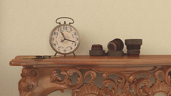runden, Beige, analoge Wanduhr, 7:55, Uhr, Tischuhr, Kameraobjektiv, Zeit, Minute, Glocke, altmodisch, Holz - Material, Retro-Stil, alt, Tabelle, Dekoration, Antiquität, drinnen, Wecker, keine Leute, Wandbau - Funktion, Instrument der Zeit, Stillleben, Wanduhr, Ziffernblatt, Wohngebäude, Richtigkeit, Möbel, Nahansicht, kopieren sie platz, Minutenzeiger, Blumenmuster, aufwendig, 4K, CC0, gemeinfrei, lizenzfrei