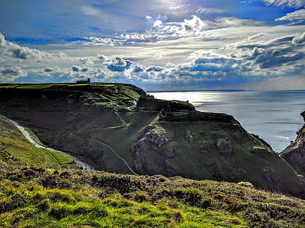 castell, Cornwall, Costa, Església, tintagel, mar, horitzó, posta de sol, tarda, cel, núvol - cel, bellesa a la natura, escenics - natura, terra, escena tranquil·la, tranquil·litat, naturalesa, aigua, cap gent, medi ambient, escena no urbana, paisatge, dia, planta, platja, muntanya, a l'aire lliure, cràter volcànic, 4K, CC0, domini públic, lliure de regalies