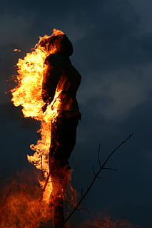 doll, easter fire, summer village, burning, flame, heat - temperature, fire, fire - natural phenomenon, nature, sky, orange color, night, sign, bonfire, outdoors, warning sign, communication, motion, no people, cloud - sky, event, wood, environment, 2K, CC0, public domain, royalty free