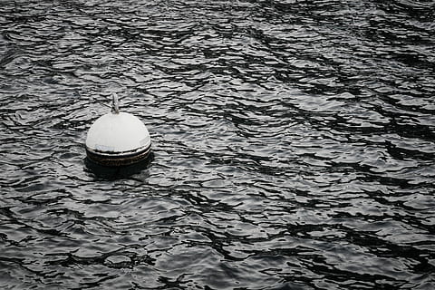 foto in scala di grigi, bouy, galleggiante, corpo, acqua, floater graysacale, giorno, mare, oceano, onda, costa, lungomare, vista dall'alto, nessuno, increspato, natura, galleggia sull'acqua, boa, all'aperto, fotogramma intero, palla, sfondi, modello, la tranquillità, conchiglia, 5K, CC0, dominio pubblico, privo di copyright