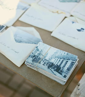 bundle, photo cards, close, photo, cards, brown, wooden, table, top, paper, envelope, card, floor, blur, mail, paper currency, no people, correspondence, close-up, indoors, day, still life, communication, letter, high angle view, document, finance, selective focus, group of objects, currency, business, wealth, focus on foreground, 4K, CC0, public domain, royalty free