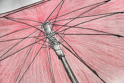 imagen, pantalla, dibujo, rojo, pintado, pintar, paraguas, pintura, detalles, nadie, árbol, fotograma completo, planta, día, color rosa, de cerca, al aire libre, árbol desnudo, rama, naturaleza, vista de ángulo bajo, antecedentes, textil, modelo, el maletero, tronco de arbol, luz del sol, crecimiento, 4K, CC0, dominio público, libre de derechos