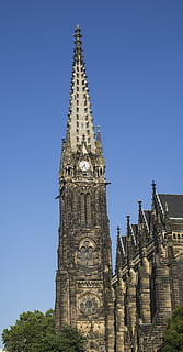 Leipzig, Església, arquitectura, edifici, Alemanya, nikolai church, l'església de Thomas, llocs d'interès, històricament, vell, estructura construïda, torre, exterior de l'edifici, destinacions de viatge, cel, cel clar, vista d’angle baix, naturalesa, història, viatjar, lloc de culte, blau, el passat, cap gent, Torre del Rellotge, religió, ciutat, turisme, fletxa, a l'aire lliure, rellotge, estil gòtic, 5K, CC0, domini públic, lliure de regalies