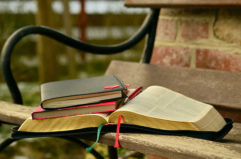 assorted, books, brown, wooden, bench, black, steel frame, learn, bible, notes, bible study, paper, study, literature, book pages, know, cover, training, read, education, stack, notebook, book, publication, learning, focus on foreground, absence, table, wisdom, open, no people, eyeglasses, close-up, indoors, seat, reading, wood - material, activity, glasses, textbook, hardcover book, studying, reading glasses, 4K, CC0, public domain, royalty free