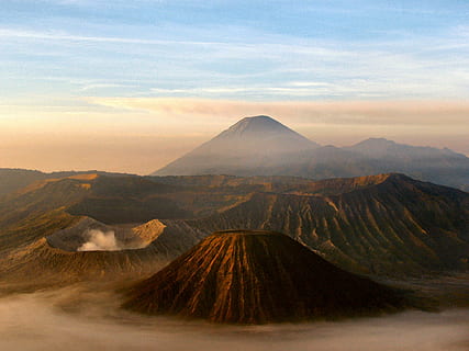 brown, mountain, fog, volcano, java, indonesia, mount seremu, mount merapi, mount bromo, volcanic, steam, smoke, heat, active, mount, peak, crater, brimstone, island, asia, landscape, rock, travel, exploration, nature, scenics, scenics - nature, sky, beauty in nature, cloud - sky, land, environment, non-urban scene, tranquility, tranquil scene, travel destinations, no people, physical geography, geology, mountain range, idyllic, outdoors, mountain peak, volcanic crater, arid climate, 1080P, CC0, public domain, royalty free