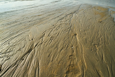 beach, terry, solar, reflection, texture, sunset, light, nature, environmental, pattern, coastline, background, sunrise, reverse light, coastal, water, land, sand, sea, beauty in nature, day, high angle view, tranquility, no people, outdoors, scenics - nature, motion, wave, wet, sunlight, tranquil scene, low tide, 8K, CC0, public domain, royalty free
