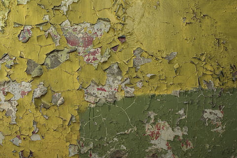 Wand, Farbe, Gelb, alt, Grün, Haus, Design, Textur, Malerei, schmutzig, Material, Jahrgang, Reparatur, rustikal, dekorieren, verwittert, Wandbau - Funktion, abschälen, Hintergründe, Ablehnen, Verschlechterung, Vollbild, geschält, texturiert, keine Leute, heruntergewirtschaftet, gebaute Struktur, beschädigt, die Architektur, Tag, schlechter Zustand, draußen, Beton, ruiniert, 2K, CC0, gemeinfrei, lizenzfrei