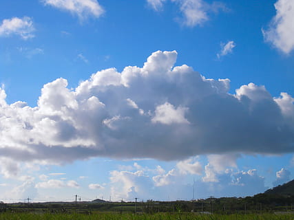 dynamisch, Wolke, Wind, blauer Himmel, Himmel, Weiß, Blau, grau, Ishigaki-Insel, Okinawa, abgelegene Inseln, Südinsel, Japan, wolke - himmel, Natur, szenen, Landschaft, Schönheit in der Natur, Umgebung, Szenen - Natur, ruhige Szene, Ruhe, keine Leute, Tag, Feld, Land, Nicht-städtische Szene, Pflanze, draußen, Gras, Horizont über Land, Sonnenlicht, 2K, CC0, gemeinfrei, lizenzfrei