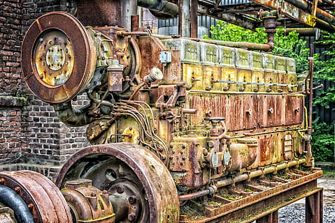 rusten, Brun, motor, væg, en, maskine, teknologi, industri, gammel, køre, rustfri, diesel, metal, skrot, forvitret, konstruktion, tæt, historisk, Umoderne, nostalgi, rusted, ingen mennesker, dag, indendørs, damptog, lokomotiv, tæt på, maskineri, transportmidler, forladt, transportform, forældet, maskindel, hjul, udstyr, beskadiget, arkitektur, udendørs, retro stylet, forringelse, 5K, CC0, offentligt domæne, royaltyfrie