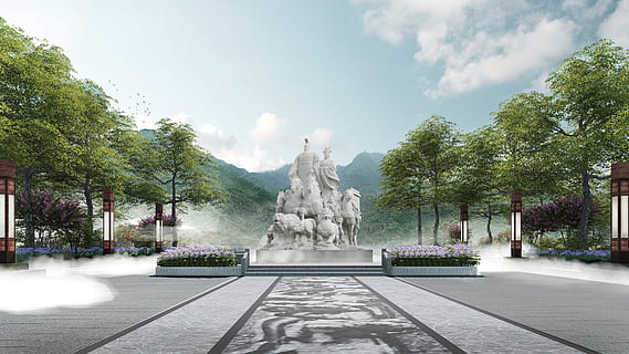 efecte, paisatge, lumió, escultura, planta, estàtua, arbre, representació humana, representació, cel, arquitectura, art i artesania, semblança masculina, Font, naturalesa, dia, aigua, religió, creativitat, núvol - cel, destinacions de viatge, espiritualitat, cap gent, a l'aire lliure, fumigació, 4K, CC0, domini públic, lliure de regalies