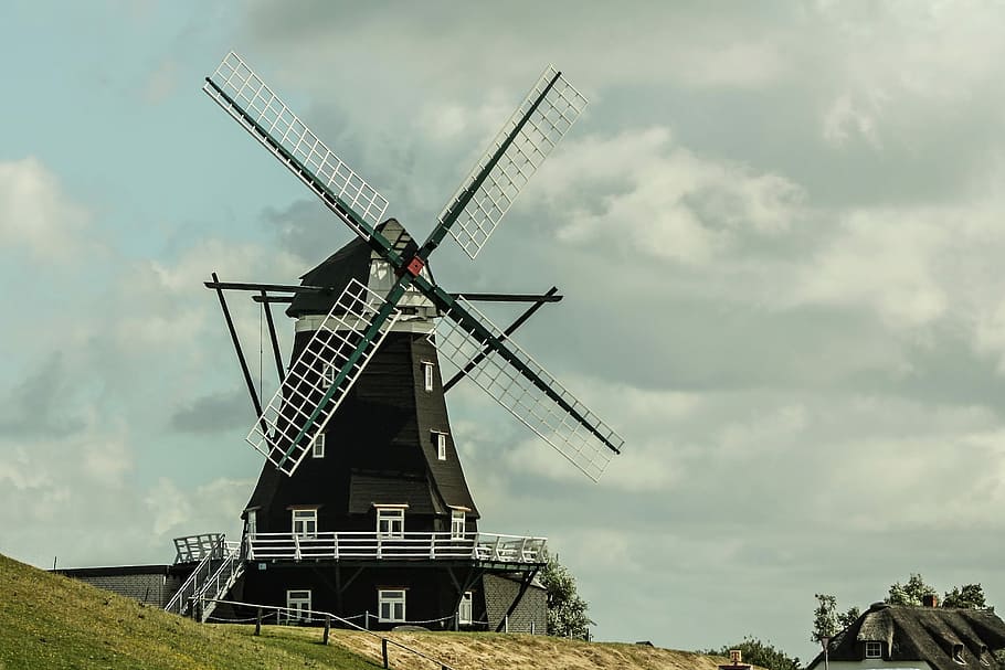 molí, galeria, holandès, molí de vent, galeria holandesa, pellworm, illa, Mar del nord, wadden sea, energia eòlica, núvol - cel, dia, passat de moda, aerogenerador, a l'aire lliure, energia renovable, generació de combustible i energia, energia alternativa, medi ambient, conservació del medi ambient, cel, molí de vent tradicional, turbina, estructura construïda, naturalesa, arquitectura, cap gent, paisatge, vista d’angle baix, camp, 2K