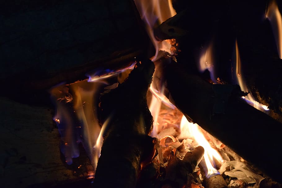foc, fogons, llar de foc, cremant, foc - fenomen natural, flama, calor - temperatura, registre, llenya, fusta, material de fusta, nit, foguera, cap gent, moviment, naturalesa, primer pla, il·luminat, a l'interior, campament, 5K