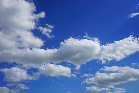 wolken, hemelsblauw, regendruppel, stapelwolk, hemel, blauw, zomerwolken, wit, zomerdag, wolk - lucht, weer, cloudscape, achtergronden, natuur, schoonheid in de natuur, lage hoekweergave, scenics - natuur, kalmte, geen mensen, witte kleur, dag, milieu, rustige scène, idyllisch, buitenshuis, atmosfeer, pluizig, meteorologie, wind, schoon, 5K, CC0, publiek domein, royaltyvrij