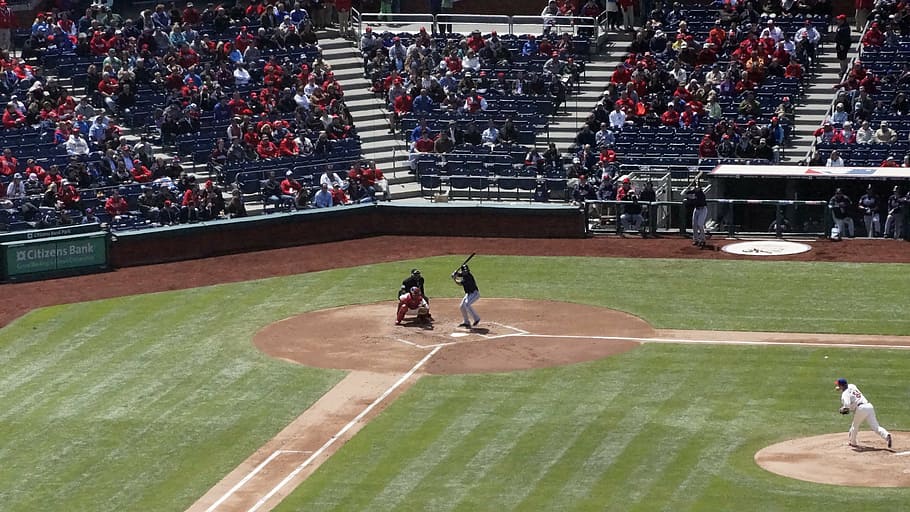 baseball, pitch, throw, ball, sport, game, player, professional, throwing, batter, pitcher, real people, group of people, stadium, crowd, people, men, high angle view, competition, playing, full length, lifestyles, leisure activity, day, spectator, incidental people, outdoors, competitive sport, motion, match - sport, 5K
