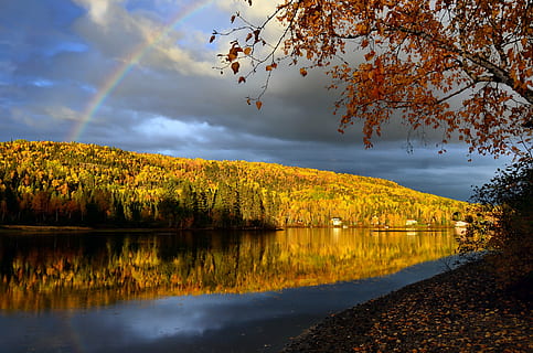 corp, apă, dealuri, curcubeu, peisaj, natură, cădea, copaci, Munte, cer, lac, colorate, toamnă, copac, reflecţie, pădure, în aer liber, galben, frunze, scenics, frumusețe în natură, sezon, liniște, scenice - natura, o scenă liniștită, plantă, Schimbare, nor - cer, idilic, scenă non-urbană, nici o persoana, creştere, culoare portocalie, toamnă colecție, reflexie lac, 4K, CC0, domeniu public, fără drepturi de autor