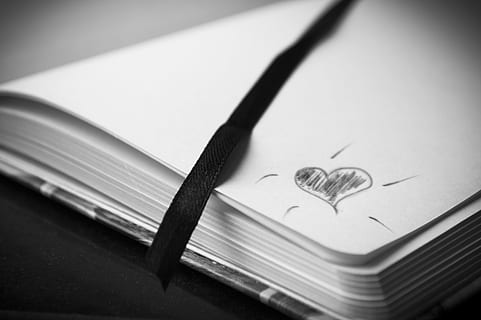 Herz-Skizze, Ecke, Buchseite, Adressbuch, Notizbuch, Anmerkungen, Schreibwaren, zeichnen, Buch, Papier-, Anmerkung, Bibliothek, Büro, Zeichnung, Bleistift, Poesie, romantisch, Liebe, Hintergrund, skizzieren, Paar, Gefühle, Glück, Valentinstag, verliebt, Herz, ich liebe dich, Romantik, glücklich, Bräutigam, jung, glückliches Paar, Herzen, mein Liebling, Schwarz und weiß, Herzform, Kommunikation, keine Leute, drinnen, Liebesbrief, Nahansicht, Tag, Veröffentlichung, Text, Bildung, Seite, Stapel, zwei Objekte, Lernen, selektiver Fokus, Stillleben, dokumentieren, Notizblock, Stift, Schreiben, Aufgabenliste, 5K, CC0, gemeinfrei, lizenzfrei