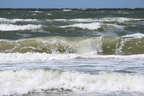 ola, adelante, navegar, Dinamarca, hinchar, mar del Norte, lugar favorito, mar, movimiento, deporte acuático, deporte, agua, surf, belleza en la naturaleza, paisajes - naturaleza, tierra, día, naturaleza, playa, al aire libre, poder en la naturaleza, corriendo, frente al mar, horizonte sobre el agua, agua que fluye, 5K, CC0, dominio público, libre de derechos