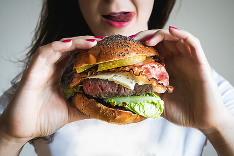 young, lady, holding, huge, burger, Young lady, beef, hands, meat, white background, hamburger, food, women, people, cheeseburger, unhealthy Eating, eating, sandwich, hungry, females, one Person, lunch, fast Food, bun, caucasian Ethnicity, meal, food And Drink, snack, bread, human Hand, take Out Food, young Adult, lettuce, hand, human body part, ready-to-eat, close-up, indoors, midsection, temptation, mouth open, 4K