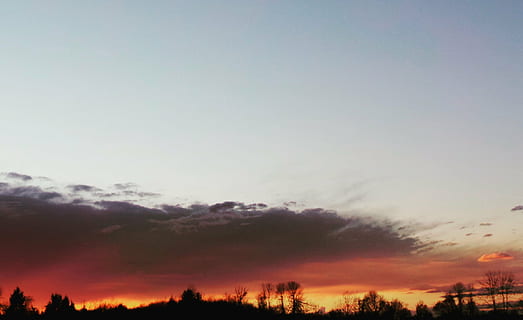 sunset, silhouette, trees, clouds, sky, sunrise, dark, nature, scenics, beauty in nature, no people, outdoors, tranquility, cloud - sky, tranquil scene, scenics - nature, copy space, tree, dramatic sky, multi colored, environment, idyllic, dusk, sunlight, 2K, CC0, public domain, royalty free