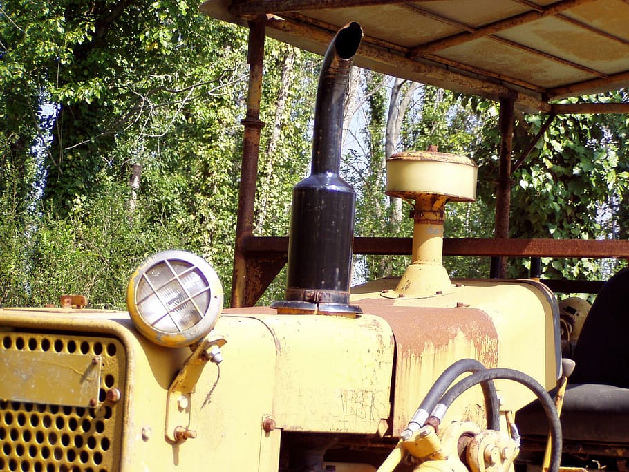 far, tractor, llum, campanya, vell, rovellat, planta, dia, arbre, cap gent, metall, naturalesa, vehicle terrestre, manera de transport, a l'aire lliure, transport, terra, llum solar, centrar-se en primer pla, bosc, creixement, primer pla, estil retro, 1080P