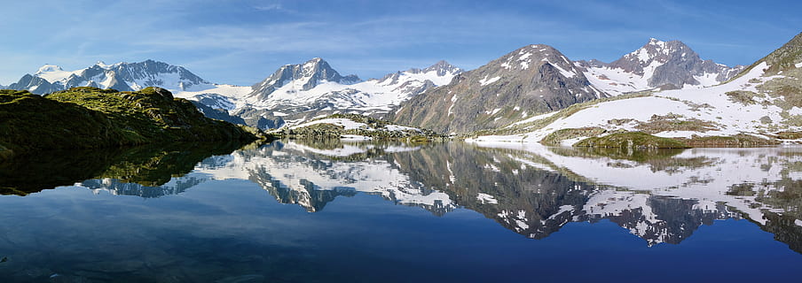 grau, Berge, über, Karosserie, Wasser, Blau, Himmel, tagsüber, alpin, bergsee, Österreich, Schnee, Reflexion, Berg, See, Szenen - Natur, Natur, Gebirge, Umgebung, Landschaft, Ruhe, Gipfel, Schönheit in der Natur, kalte Temperatur, ruhige Szene, keine Leute, solide, schneebedeckter Berg, draußen, 5K, CC0, gemeinfrei, lizenzfrei