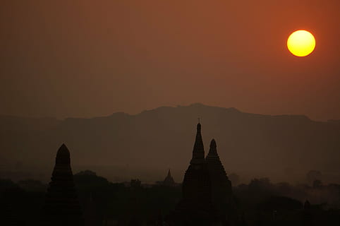 Birma, Sonne, Tempel, Anbetungsstätte, Religion, Glauben, Himmel, Spiritualität, Reiseziele, Geschichte, gebaute Struktur, die Vergangenheit, Tourismus, Sonnenuntergang, die Architektur, keine Leute, uralt, Silhouette, Reise, Natur, alte Zivilisation, draußen, Archäologie, 4K, CC0, gemeinfrei, lizenzfrei