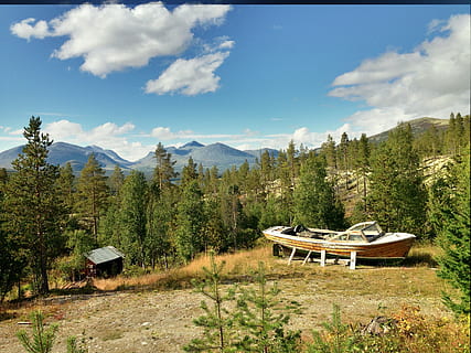 støvle, bjerge, Skov, norge, sommer, naturskøn, bjerg, himmel, sky - himmel, natur, træ, plante, dag, skønhed i naturen, landskab, jord, rolig scene, transportmidler, scenics - natur, ro, ingen mennesker, miljø, nautiske fartøj, transportform, udendørs, vækst, 2K, CC0, offentligt domæne, royaltyfrie