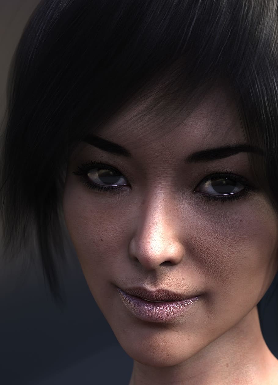 3d, rendering, computer grafica, rendere, 3d, interpretazione, umano, donna, viso, ritratto, femmina, solo una donna, solo donne, guardando la fotocamera, solo una giovane donna, grave, colpo alla testa, una persona, avvicinamento, giovane adulto, vista frontale, giovani donne, stili di vita, persone reali, donne, parte del corpo, parte del corpo umano, volto umano, in casa, bella donna, attività di svago, bellezza, acconciatura, frangia, adolescente, contemplazione, 1080P