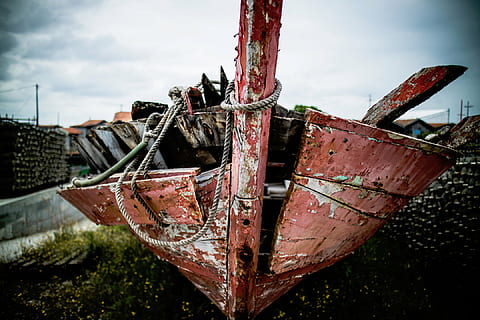 closed-up photo, broken, brown, wooden, boat, soil, things, wreckage, damaged, rope, nautical Vessel, sea, old, transportation, metal, day, rusty, sky, focus on foreground, nature, no people, abandoned, outdoors, protection, security, lock, safety, close-up, padlock, water, architecture, weathered, deterioration, 1080P, CC0, public domain, royalty free