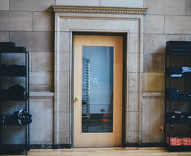 building, door, rack, tools, wooden floor, architecture, no people, built structure, entrance, communication, glass - material, building exterior, technology, telephone, reflection, day, transparent, open, outdoors, text, window, domestic room, 4K, CC0, public domain, royalty free