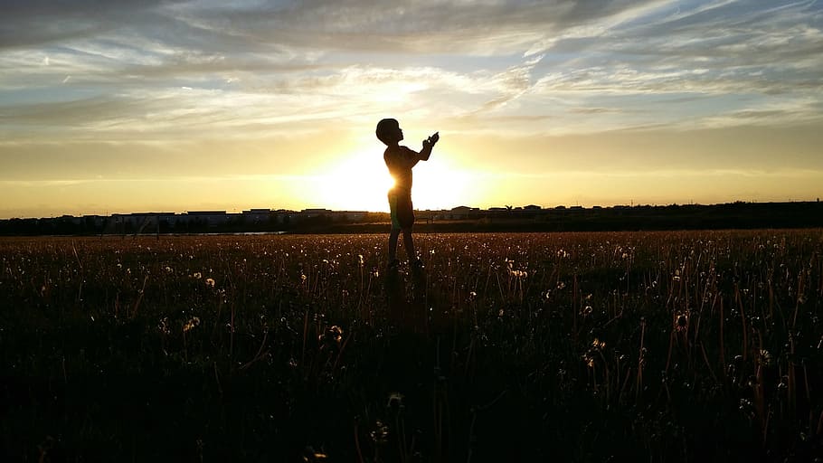 Schattenbildfoto, Person, Heben, Hand, Stehen, Rasenplatz, Silhouette, Feld, Sonnenuntergang, Sonnenaufgang, Wolke, Kind, Mensch, Natur, draußen, Menschen, Himmel, Frau, eine Person, hinterleuchtet, Freiheit, Sonnenlicht, Frauen, Sommer-, Sonne, Dämmerung, Sonnenaufgang - Morgendämmerung, Lebensstile, junger Erwachsener, Schönheit in der Natur, Glück, gesunder Lebensstil, mit nacktem Oberkörper, Land, Landschaft, echte Menschen, Szenen - Natur, Dreiviertel Länge, wolke - himmel, Ruhe, Pflanze, Umgebung, Freizeitbeschäftigung, ruhige Szene, Wachstum, menschlicher Arm, Arme erhoben, 2K