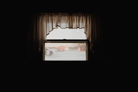 clear, glass window, white, curtain, red, house, daytime, window, dark, view, glass, indoors, glass - material, no people, day, hole, looking through window, copy space, looking, silhouette, architecture, nature, black background, transparent, close-up, emotion, 2K, CC0, public domain, royalty free