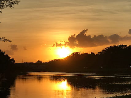 Sonnenuntergang, Wasser, Reflexion, Himmel, Szenen - Natur, Schönheit in der Natur, Ruhe, ruhige Szene, Baum, idyllisch, Pflanze, orange Farbe, See, keine Leute, wolke - himmel, Natur, Sonne, Silhouette, Nicht-städtische Szene, draußen, Reflexionssee, 4K, CC0, gemeinfrei, lizenzfrei