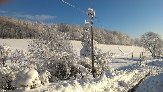 vinter, vinter, vinter magi, sne, vinter, dyb sne, Strommast, strømkabel, isnende, vinterblast, landskab, natur, koldtemperatur, træ, udendørs, frost, scenics, is, Frosset, sæson, himmel, hvid, ingen mennesker, Skov, landlige scene, kold temperatur, bare træ, plante, miljø, skønhed i naturen, hvid farve, dag, jord, ro, scenics - natur, rolig scene, dækker, snedækket bjerg, 2K, CC0, offentligt domæne, royaltyfrie