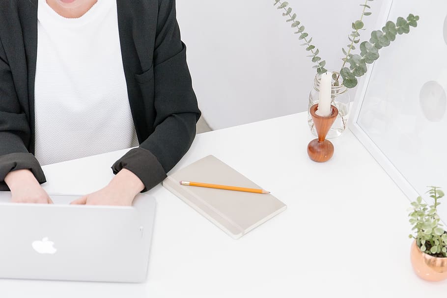 persona, indossare, nero, cardigan, lavoro, digitando, macbook, il computer portatile, computer, tecnologia, ufficio, scrivania, attività commerciale, bloc notes, matita, persone, adulto, pianta, tavolo, in casa, uomo d'affari, una persona, pianta in vaso, natura, mobilia, Business aziendale, occupazione, donne, giorno, 2K