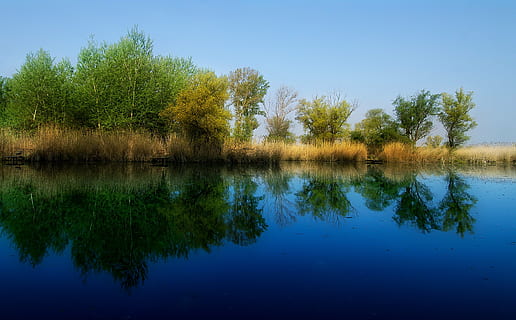 odraz, jaro, mrtvý marcal, voda, jezero, strom, rostlina, klid, scenics - příroda, krása v přírodě, klidné scény, nebe, Příroda, nikdo, nábřeží, zelená barva, mimoměstské scény, idylický, růst, den, venku, odraz jezero, 2K, CC0, veřejná doména, bez autorských práv