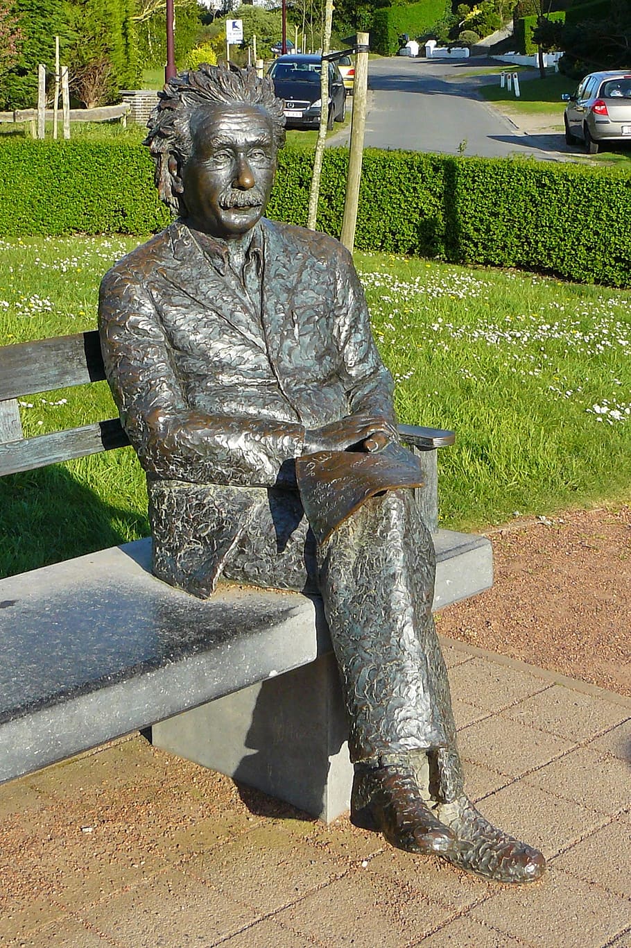 home, assegut, banc, Albert Einstein, científics, geni, físic, estàtua de bronze, escultura, monument, bronze, matemàtic, teoria de la relativitat, estàtua, representació humana, representació, art i artesania, semblança masculina, dia, parc, herba, parc - l'home va fer espai, creativitat, llum solar, planta, naturalesa, artesania, ombra, persones reals, a l'aire lliure, gent, 1080P