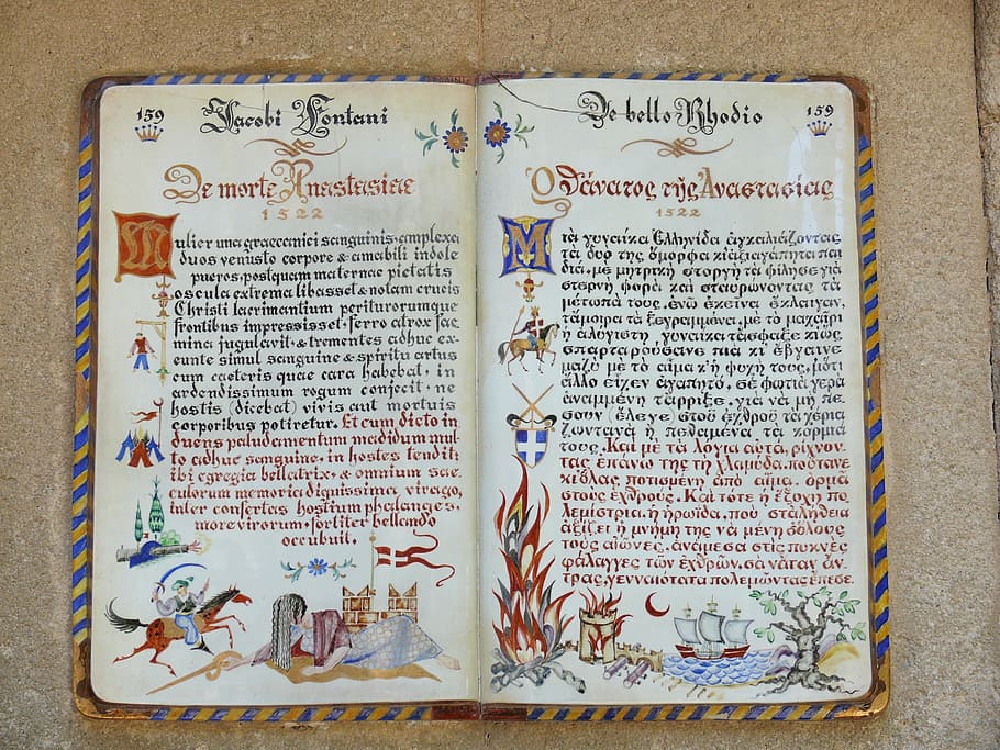 starý, spisy, středověk, řecký, italština, psát, bible, nikdo, zdravotnictví a lékařství, papír, detail, den, text, sdělení, uvnitř, vydání, západní skript, rezervovat, vysoký úhel pohledu, přímo nad, stálý život, víra, náboženství, vícebarevné, non-západní skript, skript, vzdělání, otevřeno, umění a řemesla, květinový vzor, 2K